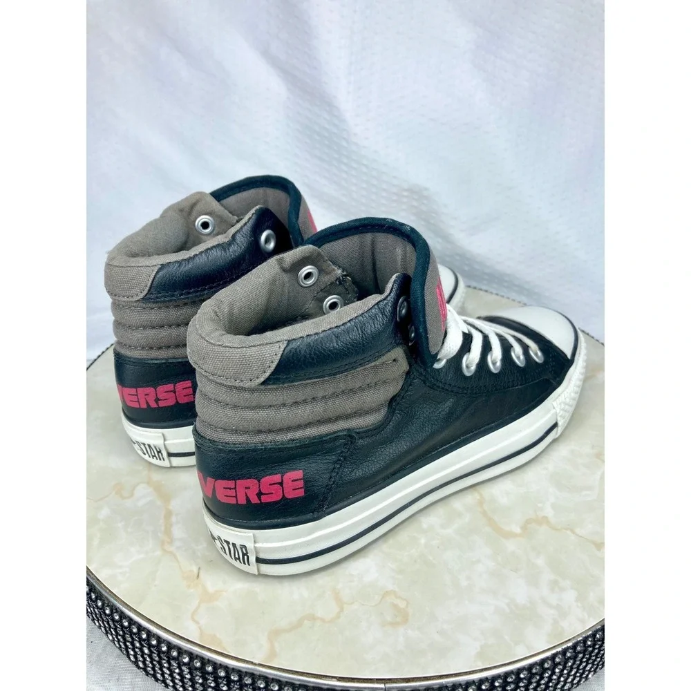 Converse Leather High Top Skater Shoes Kids Sz 5 Black White Streetwear Sneakers